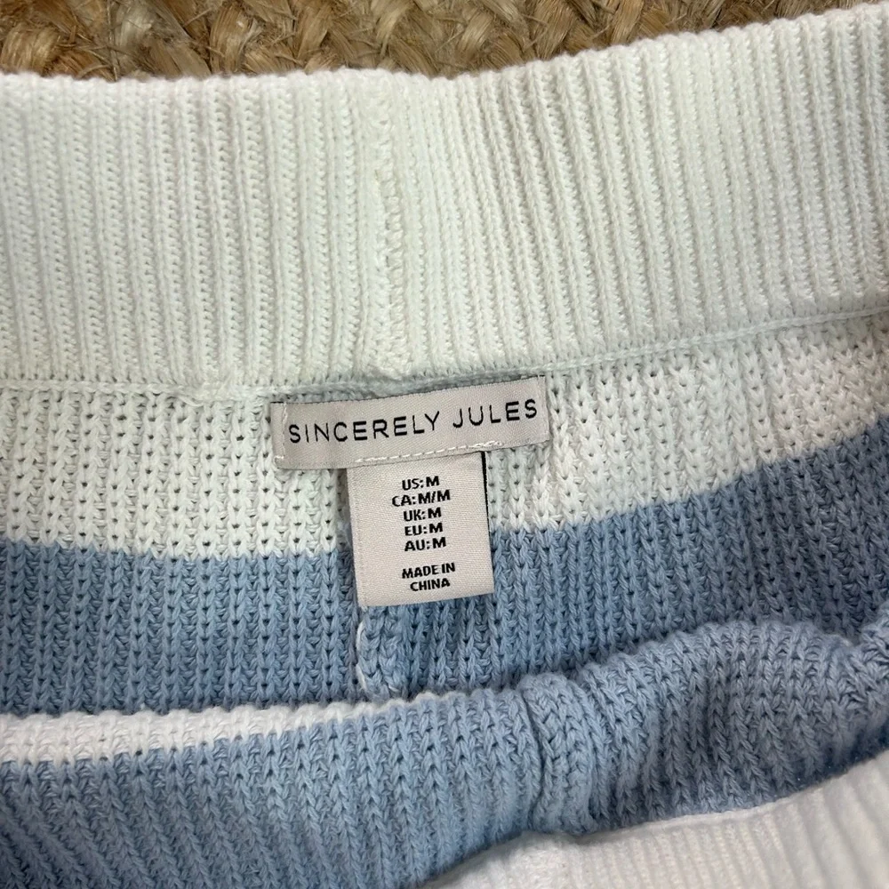 Striped Knit Lounge Set - Cream & Light Blue